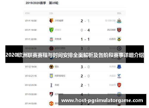 2020欧洲联赛赛程与时间安排全面解析及各阶段赛事详细介绍